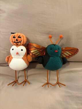 JCPenney Fall Birds With Unique Pumpkin and Moth Accents - Set of 2